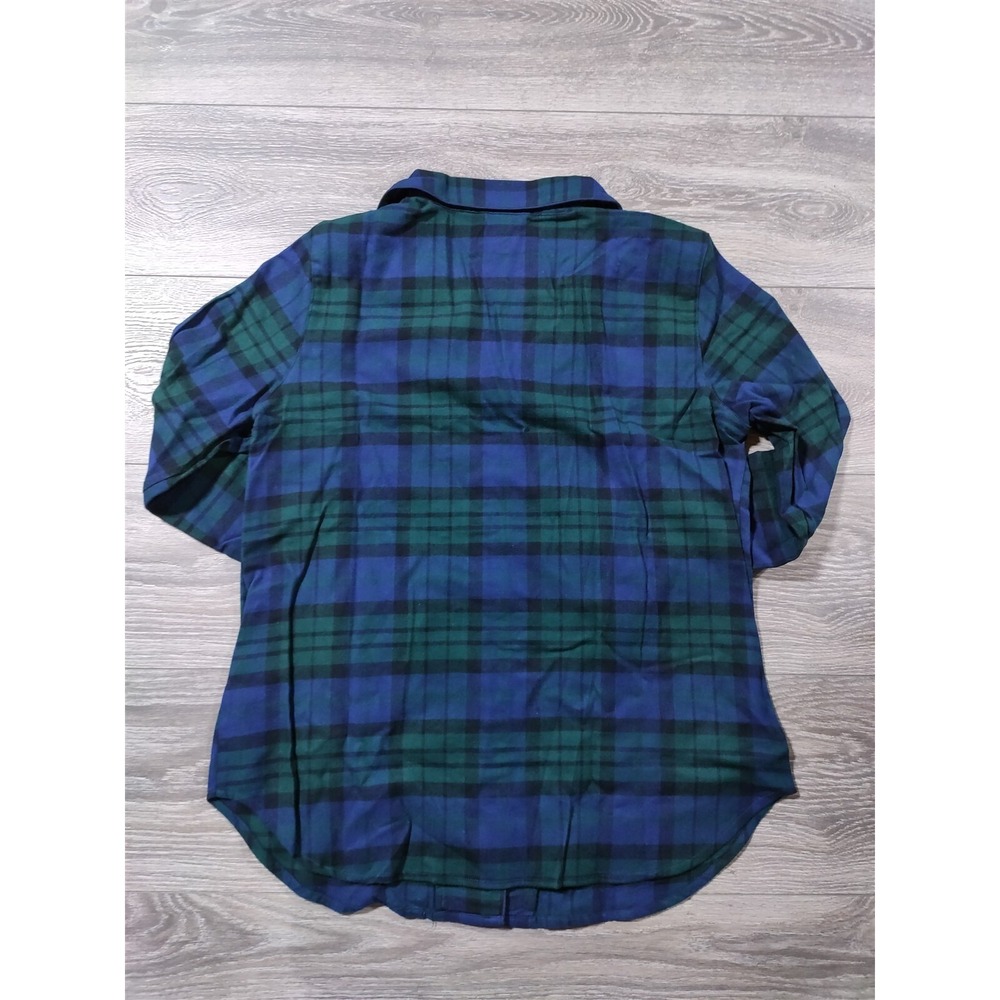 Lands End Pajama Top Womens Small 6-8 Blue Green Flannel Plaid Button Up Shirt - Picture 5 of 5